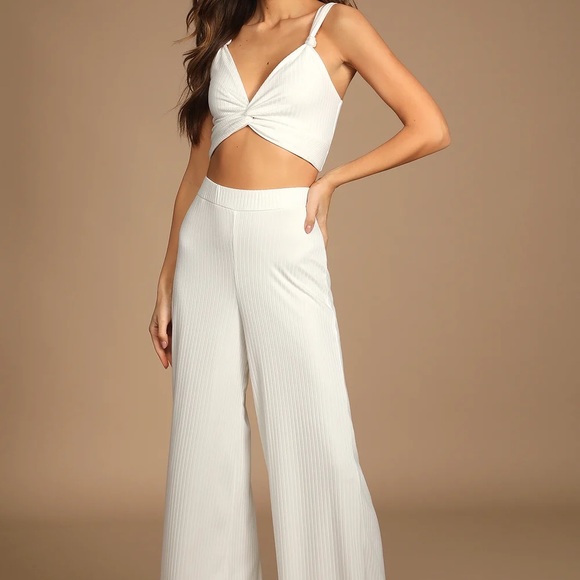 Lulus Let's Unwind White Ribbed Knotted Cropped Tank Top - Picture 2 of 5